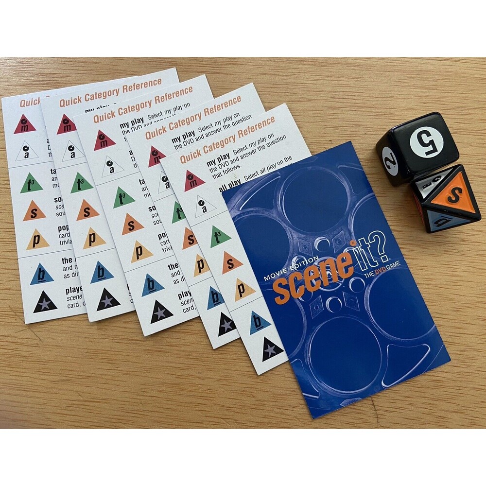 Scene It? 2004 Replacement Parts Movie Edition Board Game Dice 6 category cards